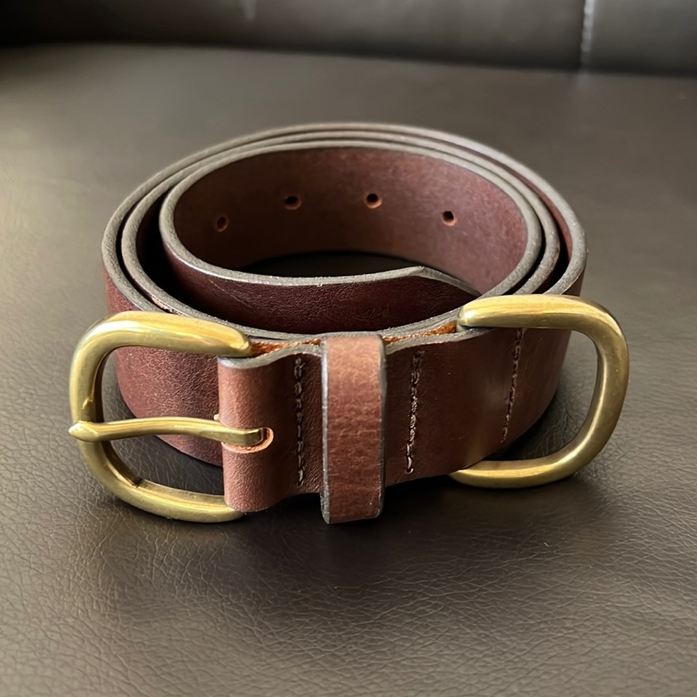Brown Leather Belt with Brass Buckle